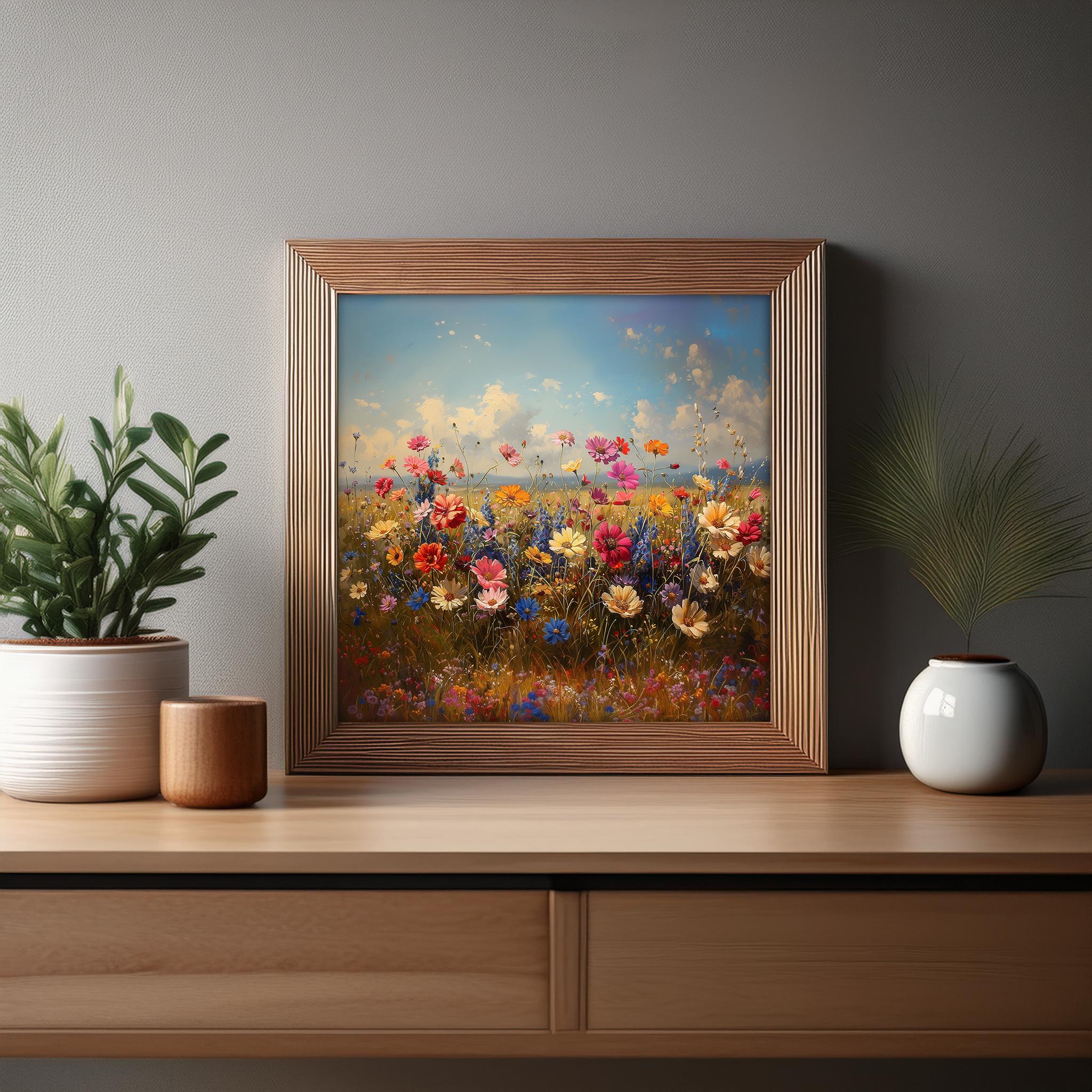 Wildflower Field Oil Painting Art Print: Botanical Landscape (digital ...