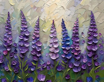Pintura al óleo con textura de campo de lavanda empastada: Arte botánico (Descarga digital)