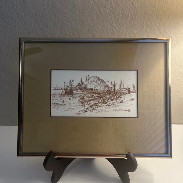 Framed Morro Bay, California sketch by Stephen S. Rodionoff 1966