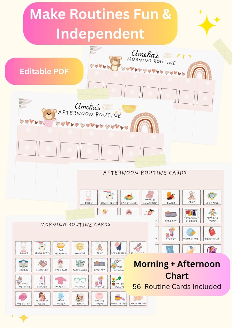 Printable Routine Chart - Editable Morning & Afternoon Visual Schedule ...
