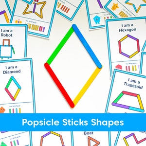 Formas de palito de picolé pré-escolar para impressão digital download instantâneo cartões educativos Montessori para atividades escolares em casa para crianças