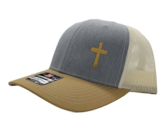 Embroidered Cross Hat - Richardson Adjustable Snapback Cap - Christian Hat