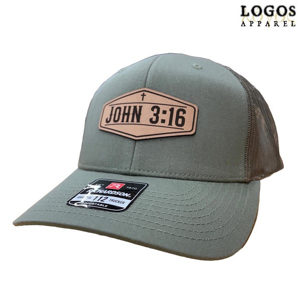 Leather John 3:16 Patch - Richardson Adjustable Snapback Cap - Christian Headwear