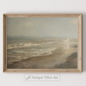 Printable Muted Seascape Painting, Beach Ocean Oil Painting Print, Minimalist Modern Art Printable, Coastal Decor, Digital Download | A12