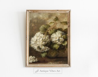 Hydrangea Painting, Vintage Flower Print, Dark Moody Antique Botanical Art PRINTABLE , Moody Still Life Art Print, Botanical Print | A21