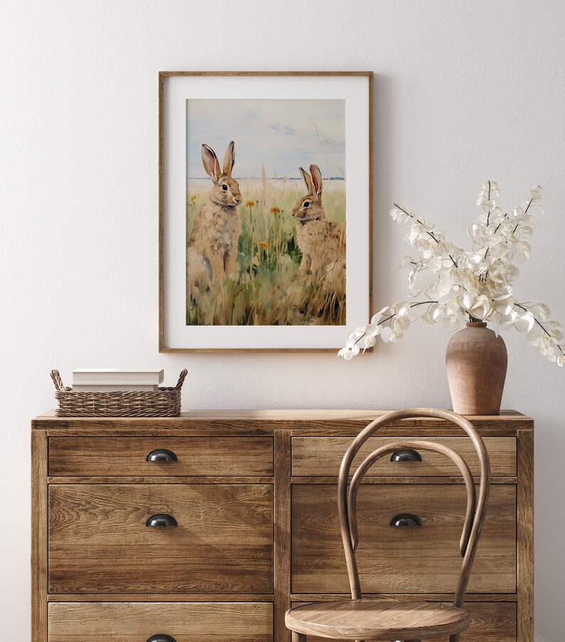 Printable Vintage Bunny, Spring Bunny Rabbits, Farmhouse Art, Cute ...