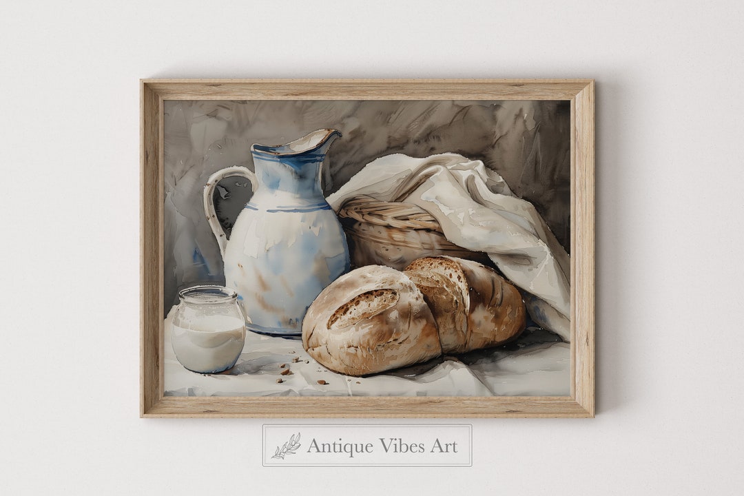 boho farmhouse kitchen decor paintings prints |... Farmhouse Print, Vintage Rustic Kitchen Painting, Vintage Kitchen Art ...