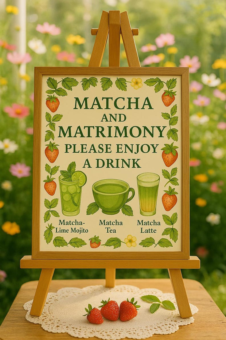 Matcha & Matrimony Drink Menu | Cottagecore Bridal Shower | Tea Party ...
