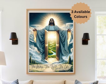 Jesus Christ Wall art Christian Wall decor with Bible Verse Gift Idea Baptism New Christian home decor Church hall decor Jesus The Way Truth