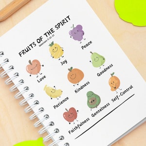 Divertido cuaderno cristiano en espiral para niños Cuaderno Fruto del Espíritu para llevar un diario o dibujar un cuaderno de estudio bíblico cristiano basado en la fe