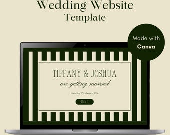 Editable Canva Wedding Website Template, Green Stripes (Digital Download)