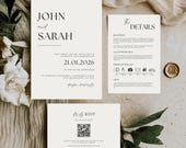 Minimalist Wedding Invitation Template: Modern Elegant Invite Suite (Instant Download)