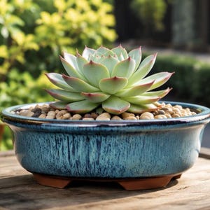 Mini Ceramic Bonsai Pot Blue Glazed Succulent Planter Handmade Style Flower Pot with Drainage Hole Small Cactus Pot Indoor Plant Decor