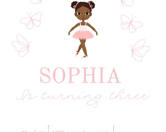 Ballerina Birthday Invitation Pink 3rd Birthday Ballet Dancer Girl Birthday Invitation Editable Digital Template INSTANT DOWNLOAD