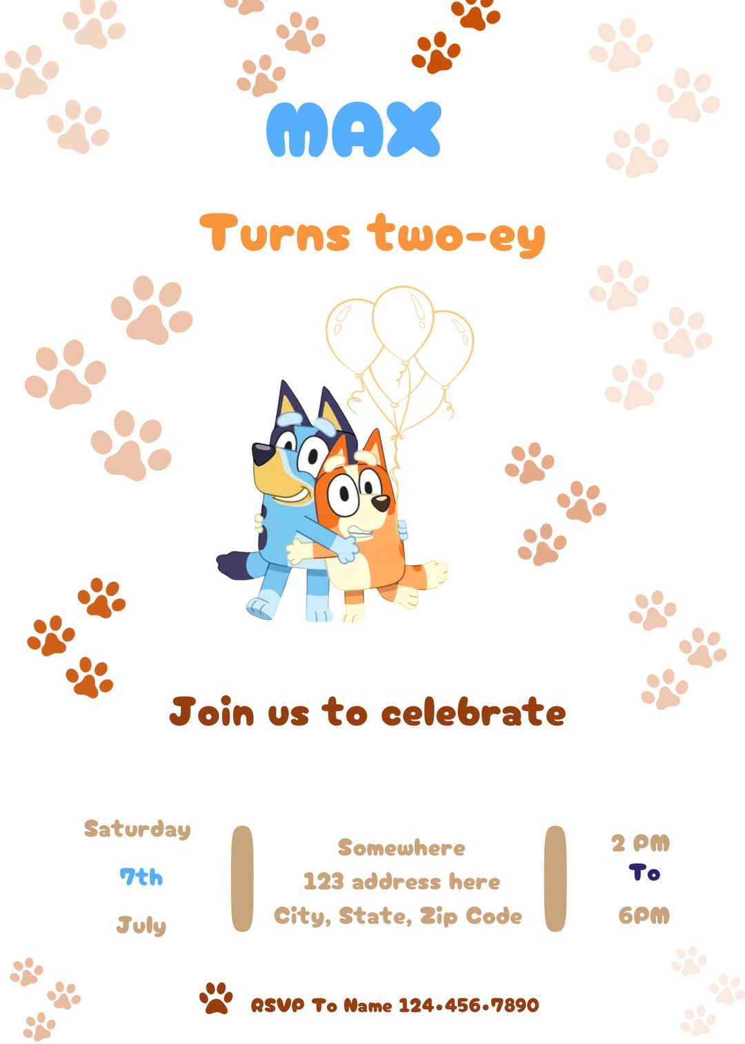 Bluey Birthday Invitation 2nd Birthday Bluey Turns Twoey - Etsy