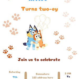 Bluey Birthday Invitation 2nd Birthday Bluey Turns Twoey