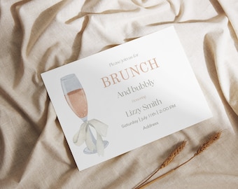 Bridal shower, Brunch and bubbly,pink, wedding, invitation, bridal shower invitation