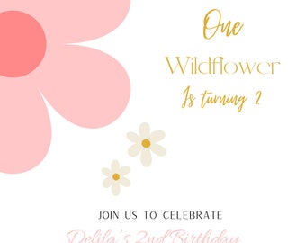 Wildflower,2nd Birthday,Girl birthday invitations,Floral, Editable template