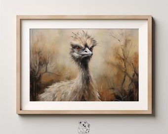 Printable Digital Download - Australian Landscape "Emu" Art - Oil On Canvas