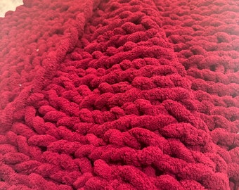 Cranberry Handmade Knitted Throw Blanket