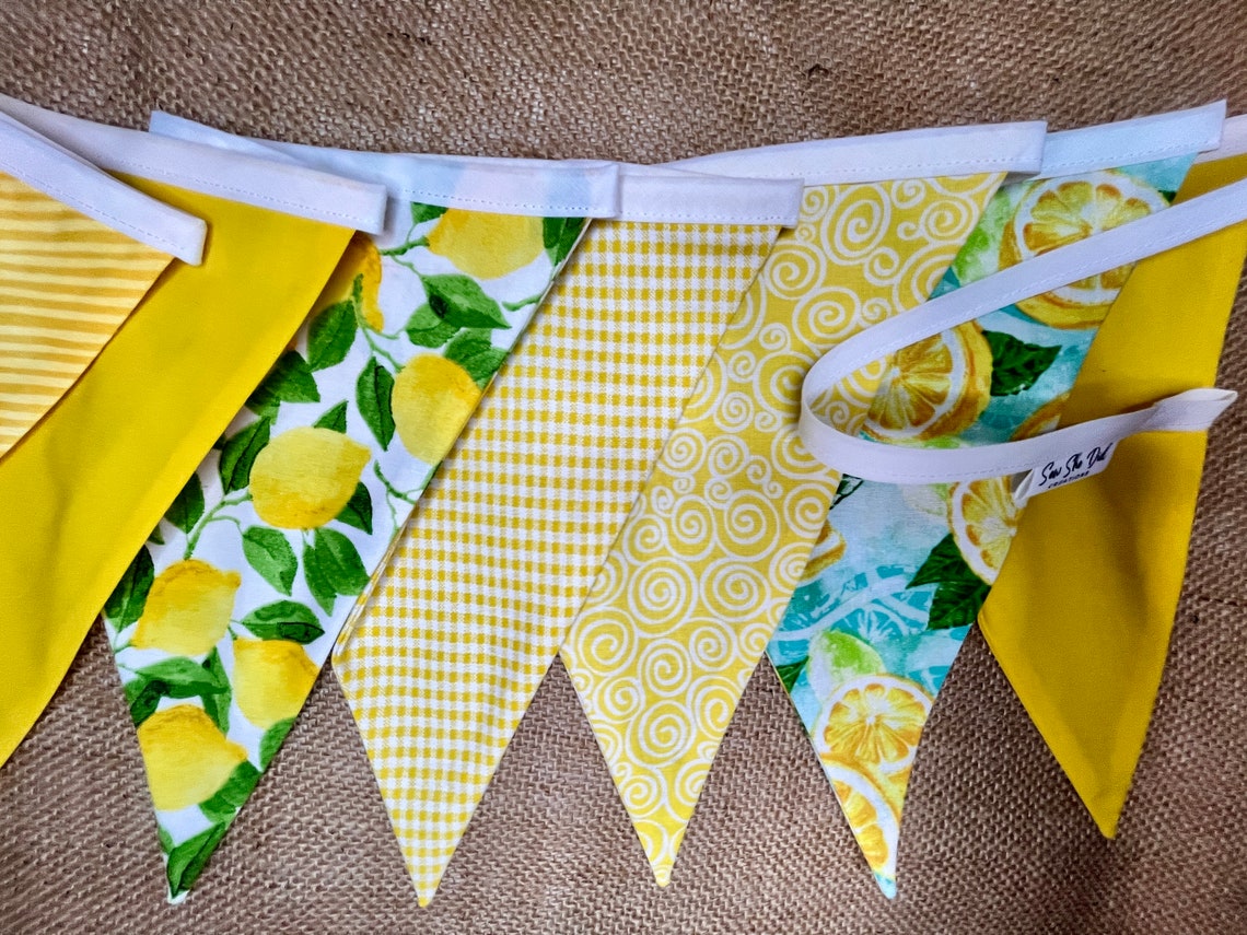 Lemons Fabric Flag Bunting Banner, Summer Picnic Celebration Garland ...