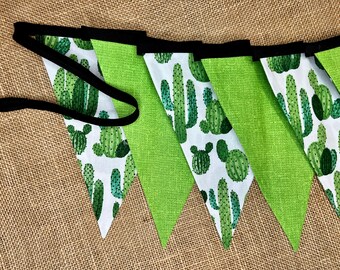 Cactus Fabric Flag Bunting Banner, Summer Picnic Celebration Garland, Reusable Fabric Decoration