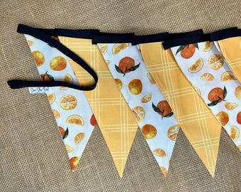 Oranges Fabric Flag Bunting Banner, Summer Picnic Celebration Garland, Reusable Fabric Decoration