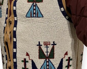 Old American Style Handmade Lakota Design Beaded Front Powwow War Vest BV707N