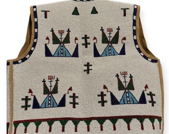 Old American Style Handmade Lakota Design Beaded Front Powwow War Vest BV707N