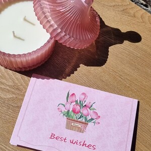 Best Wishes Card Handmade Greeting Card with Tulip Flower and cake  with candles Design Perfect for Special Occasions, Customizable Message"