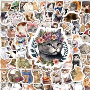 May include: A sheet of colourful cat stickers featuring a variety of breeds and poses. The stickers are perfect for decorating laptops, water bottles, journals, and more.