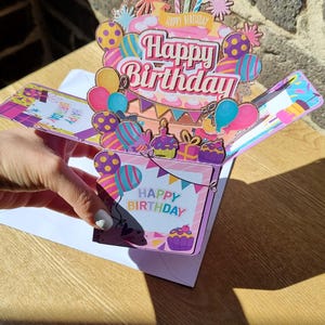 3D Pink Birthday Card – Handmade Pop-Up Greeting Card, Customizable Message, Perfect for Birthdays, Unique Gift Idea
