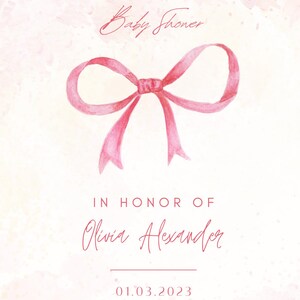 Girl Bow themed baby shower invitation template Pink color baby shower invite trendy girl bow themed baby shower invitation baby girl invite