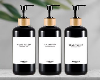Set mit 3 Shampoo-Flaschen, Spülung und Duschgel, Organisation Minimal Decor