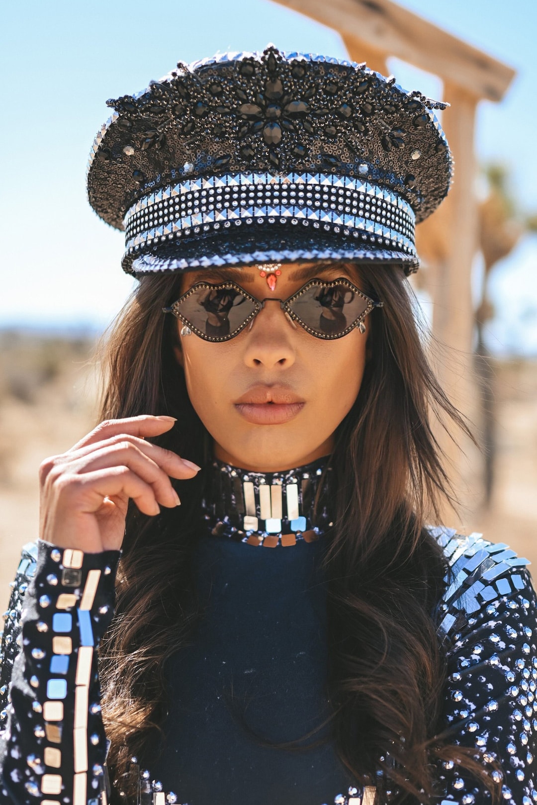 Festival Mirror Rhinestone Hat Outfit for Raves, Festivals, and Burning ...