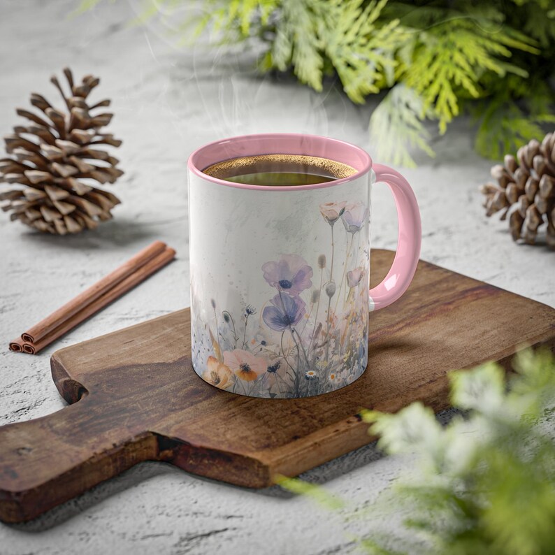 Pastel Wildflower Mug – Custom Color Handle & Interior – Floral Coffee ...