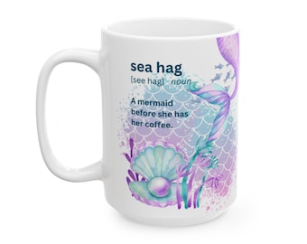 マーメイドマグ - 面白い海の魔女コーヒーカップ、マーメイドライフ、コーヒー愛好家、マーメイド愛好家へのギフト、海をテーマにしたカップ