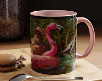 Bigfoot Flamingo River Mug, Cryptid Coffee Mug