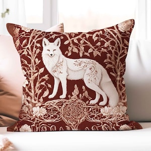 Red Fox Pillow Celtic Woodland Fox Cover William Morris-Inspired Retro Charm Throw Pillow High-Quality Home Décor