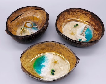 Beach Coconut Ring Dish, Sea Turtle Catchall Tray, Coastal Key Bowl