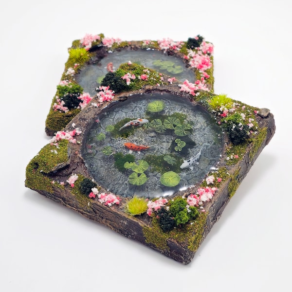 Koi Fish Pond Resin Coaster