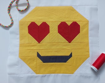 Heart Eyes Emoji PDF Quilt Block Pattern