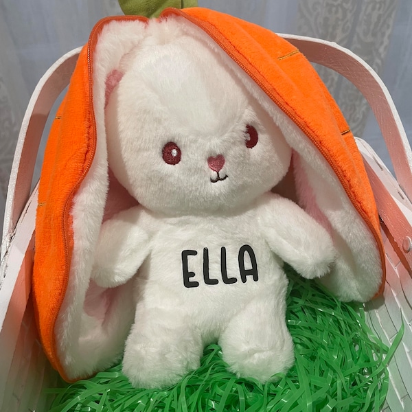 Plush bunny rabbits that transform from the carrot perfect for Easter with name customization