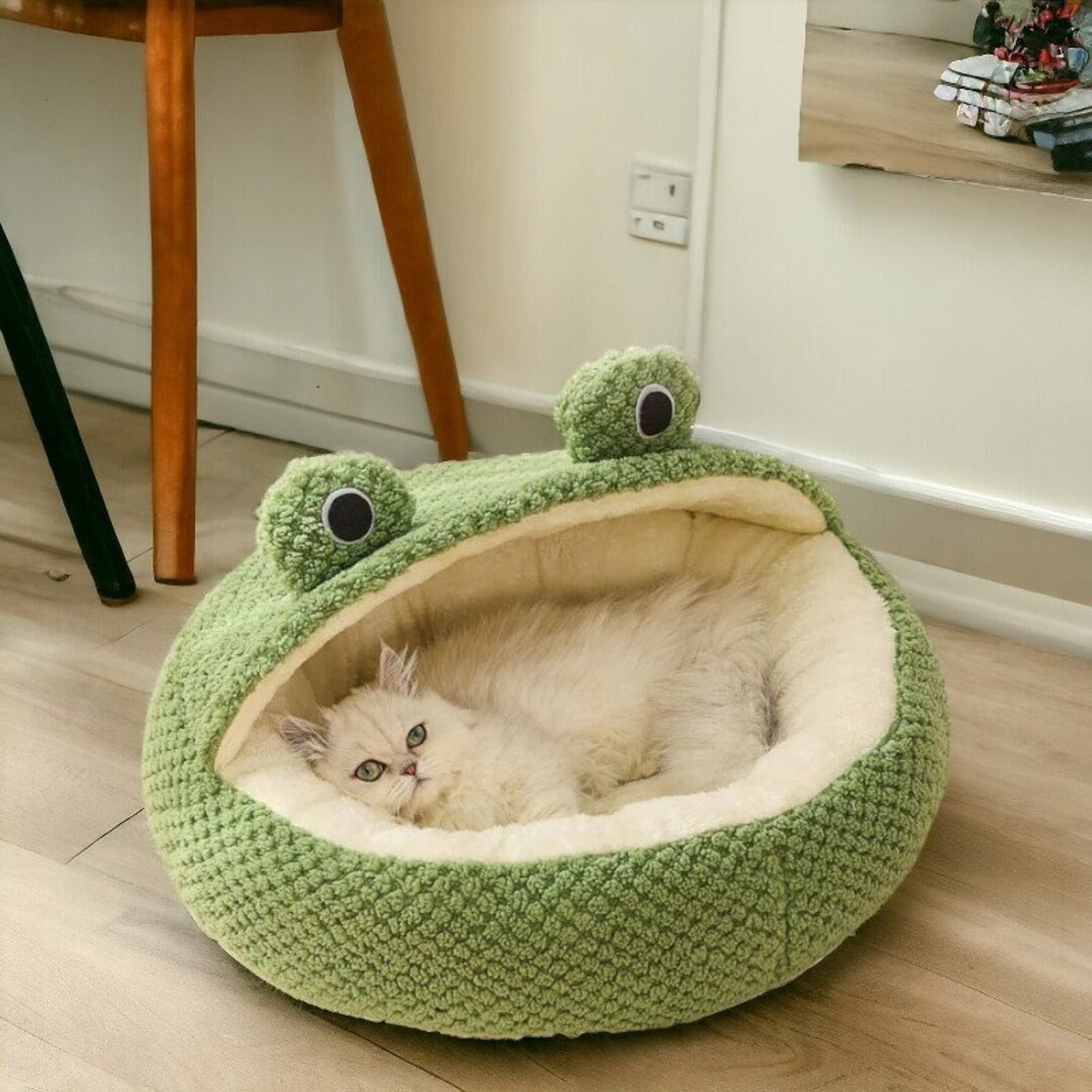 Cozy Frog Cat Bed Cute Cat Cave Bed, Snug Cat Nest, Comfy Bed for Cat, Luxury Warm Cat Bed