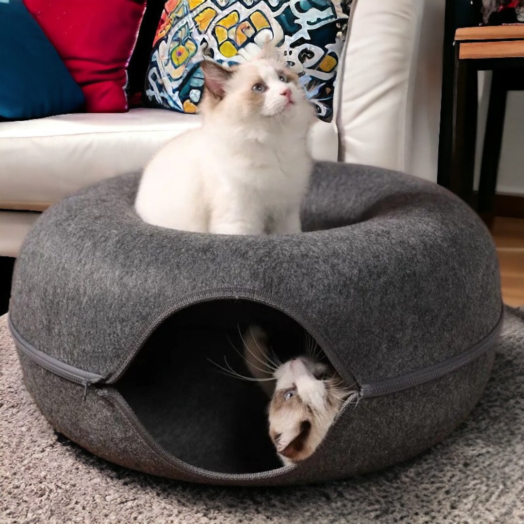 Cat Tunnel Cave Bed Indoor Cute Cat Bed, Snug Donut Cat Bed, Unique Cat ...