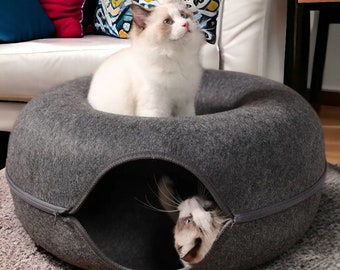 Cat Tunnel Cave Bed | Indoor Cute Cat Bed, Snug Donut Cat Bed, Unique Cat Bed House, Warm Cat Bed House, Luxurious Cat Bed, Cat Lover Gift