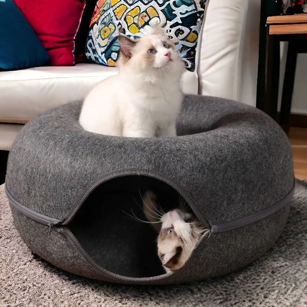 Cat Tunnel Cave Bed | Indoor Cute Cat Bed, Snug Donut Cat Bed, Unique Cat Bed House, Warm Cat Bed House, Luxurious Cat Bed, Cat Lover Gift