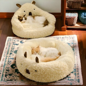 Cute Alpaca Cat Bed Cozy Bed For Cat, Snug Pet Bed, Warm Kitten Bed, Cosy Cat Couch, Comfy Cat Basket, Calming Cat Nest, Gift For Cats image 1