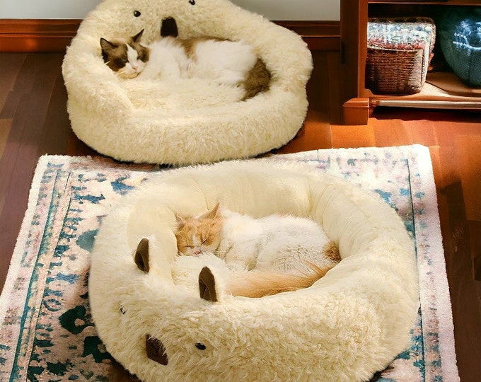 Cute Alpaca Cat Bed | Cozy Bed For Cat, Snug Pet Bed, Warm Kitten Bed, Cosy Cat Couch, Comfy Cat Basket, Calming Cat Nest, Gift For Cats