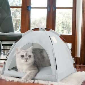 Cute Tent Cat Bed Cozy Cat Teepee, Luxury Cat Tipi Bed, Dog Tent, Cat Cave Bed, Pet Tent Bed, Bed for Cats and Dogs, Gift for Cat Lovers Grey